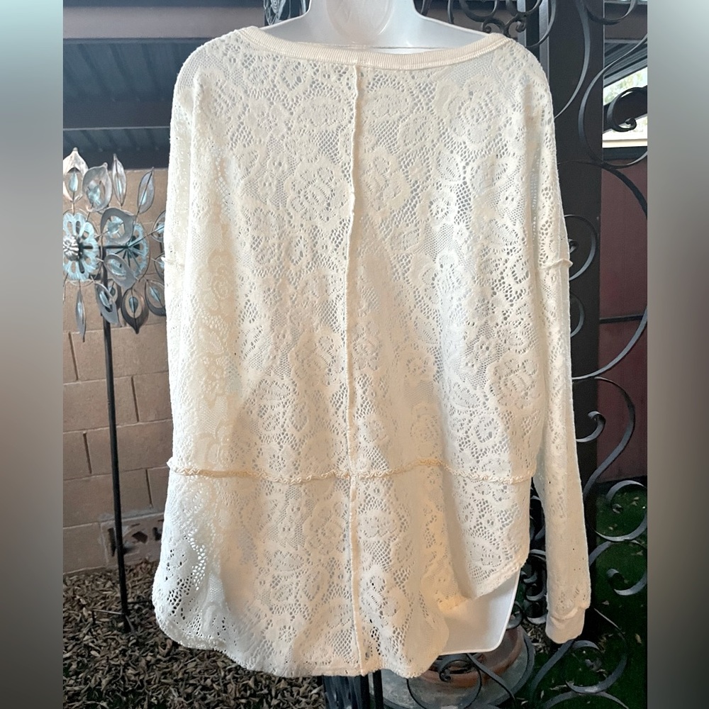 Free People Oversized Crochet Lace Eyelet Sweater Sweatshirt Long Sleeve Top S P - Picture 15 of 16